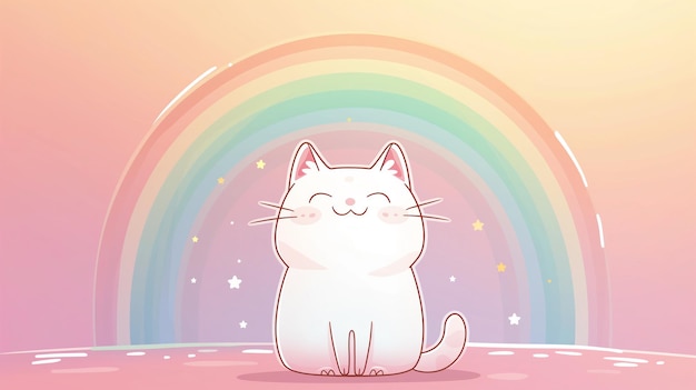 Smiling Cat with Rainbow in Pastel Colors Generative AI