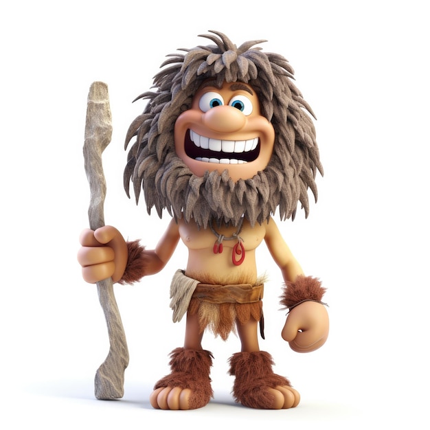 Smiling caveman character with white background