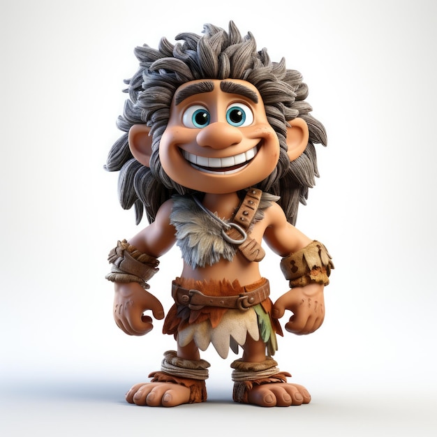 Smiling caveman character with white background