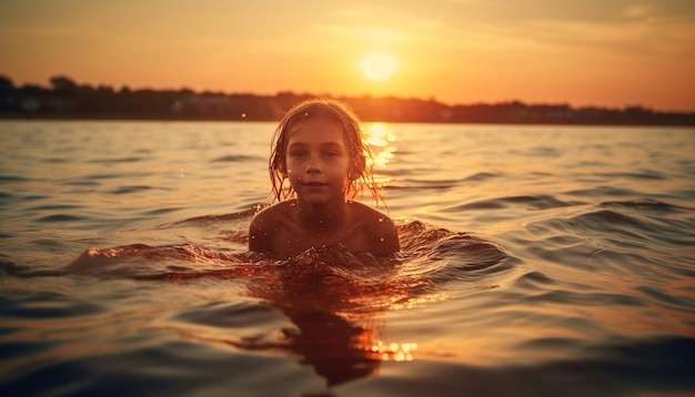 Smiling child enjoys fun summer swim activities generated by artificial intelligence