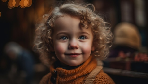 Smiling child in winter looking at camera generated by artificial intelligence