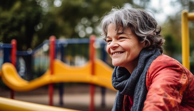 Smiling children playing outdoors enjoying warm autumn day generated by AI