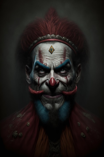 A smiling Classic clown in vintage full costumes