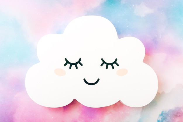 Smiling cloud on colorful pastel background top view