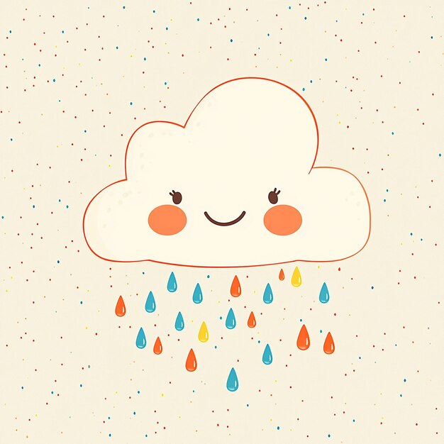 Photo smiling cloud with cheerful raindrops in a flat design on a playful light background