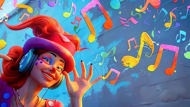 Smiling Clown Listening to Music