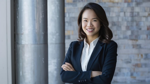 Smiling confident businesswoman posing with arms folded