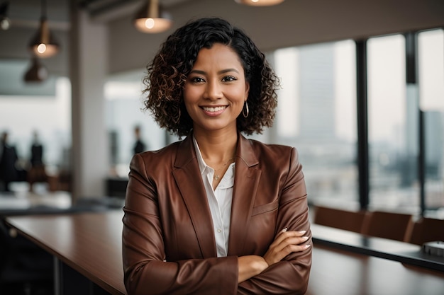 Smiling confident businesswoman posing with arms folded