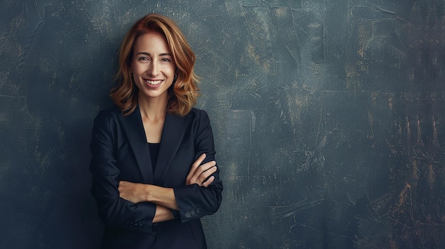 Photo smiling confident businesswoman posing with arms