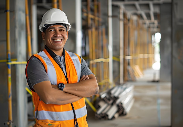 Smiling construction worker at construction site