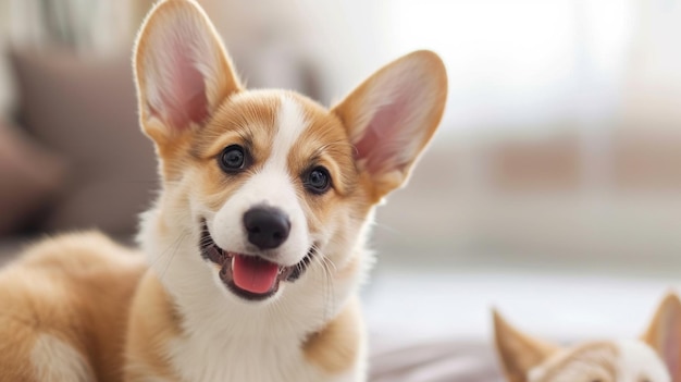 A smiling corgi puppy with oversized ears ready for playtime Generative Ai