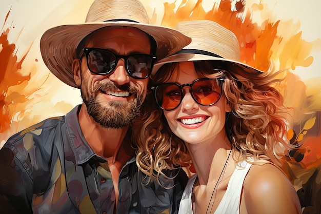 Smiling couple taking selfie with smartphone on beach summer Holidays vacation travel and people concept young happy couple in love newlyweds traveling on vacation taking selfie Generative AI