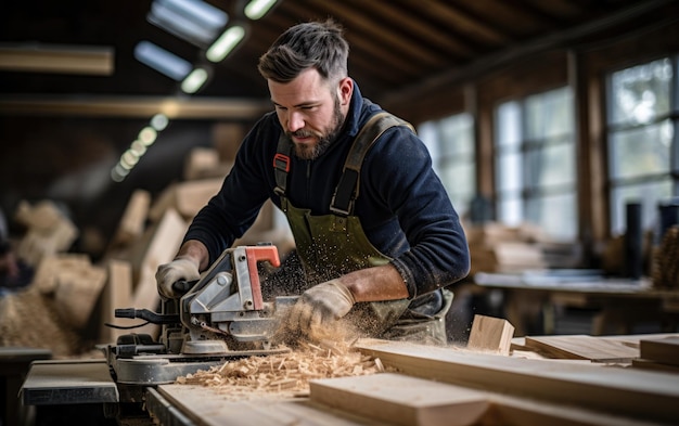 Smiling craftsman with a wooden blank