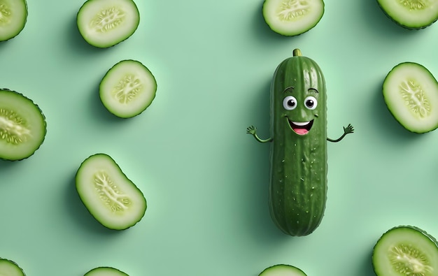 Photo smiling cucumber with slices