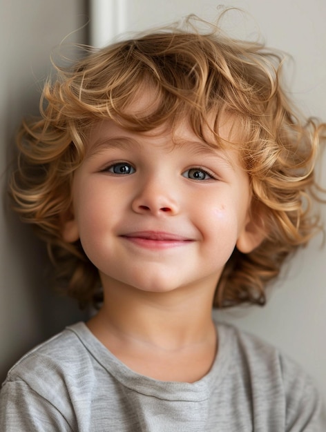 Smiling CurlyHaired Child Portrait Joyful Childhood