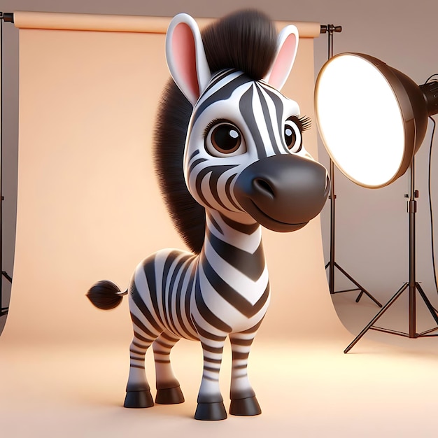 Smiling Cute Zebra in 3D Perfectly Lit for a Studio Effect