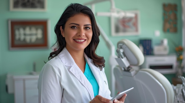 The smiling dentist in office