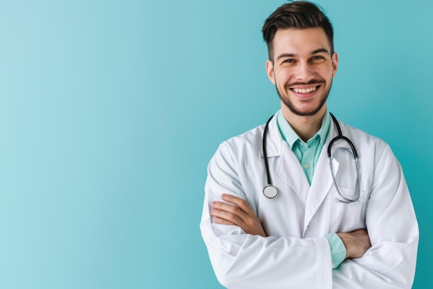 a smiling doctor with a stethoscope around his neck