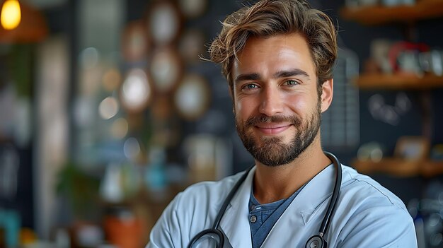 a smiling doctor with a stethoscope around his neck