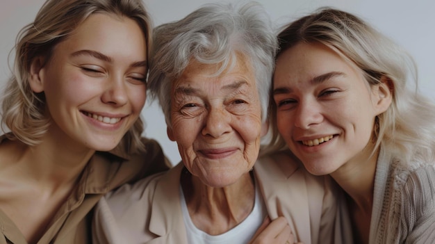 Photo the smiling elderly grandmother with granddaughters