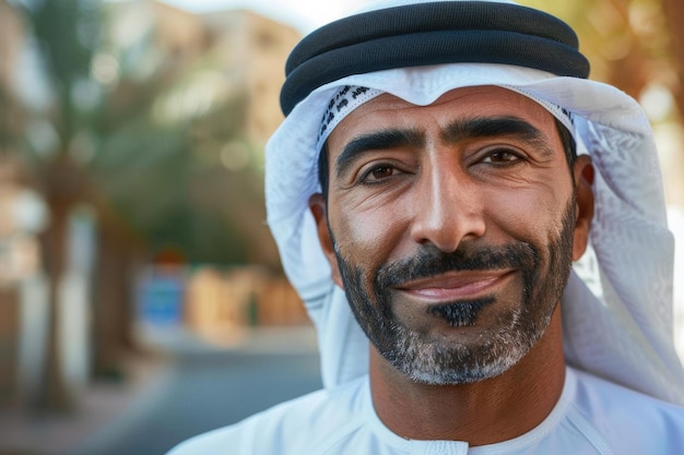 Photo smiling emirati man in traditional arabic clothing