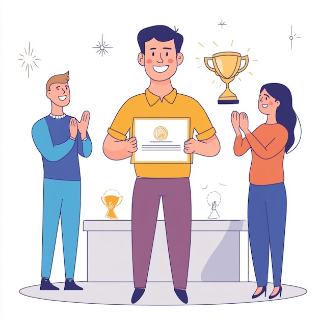 A smiling employee receiving recognition illustration