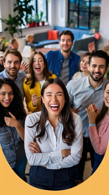 Smiling employee with her new workmates