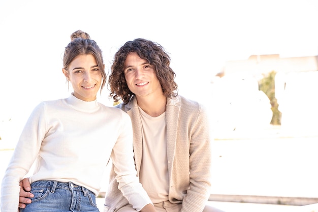 Smiling european heterosexual young couple outdoor