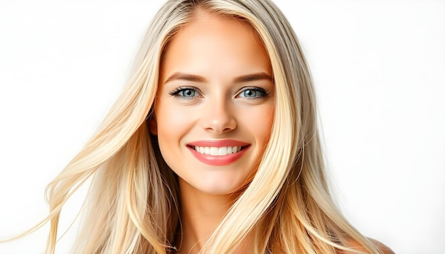 Photo smiling face of beautiful blonde caucasian beauty woman model