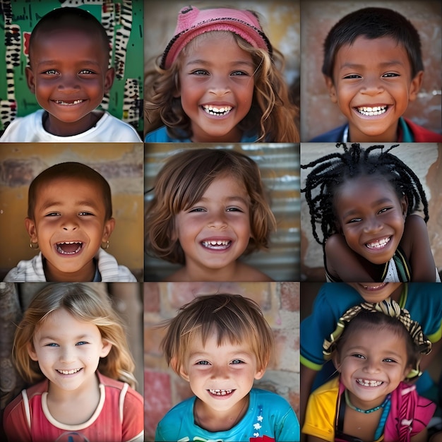 Photo smiling faces of diverse children multicultural joy and unity