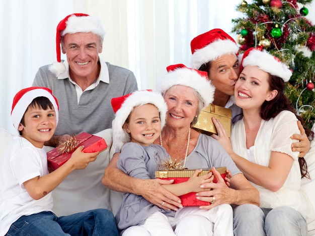 Smiling family at Christmas