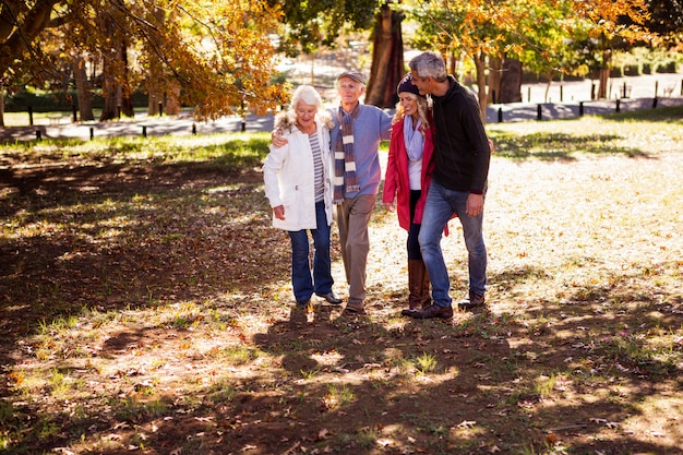 Smiling family walking