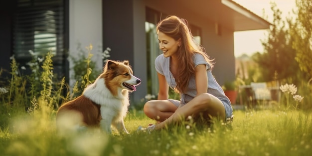 Smiling father mother and son pet and play with smile