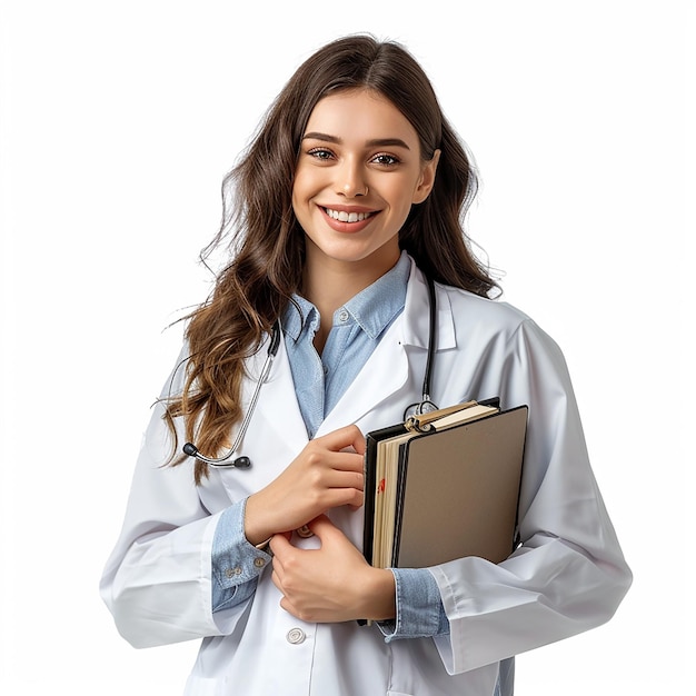 Smiling Female Doctor in White Attire