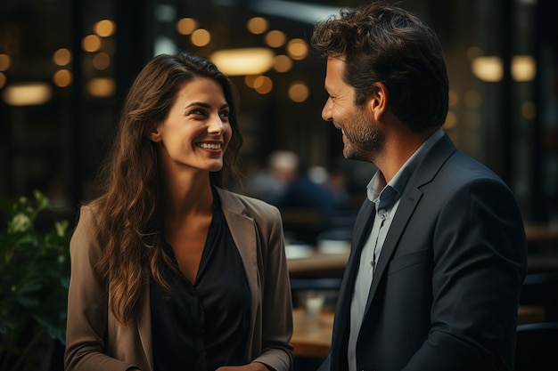 Smiling female executive making successful deal with partner shaking hands at work standing