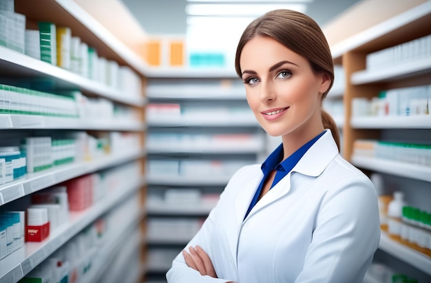 Smiling female pharmacist in pharmacy