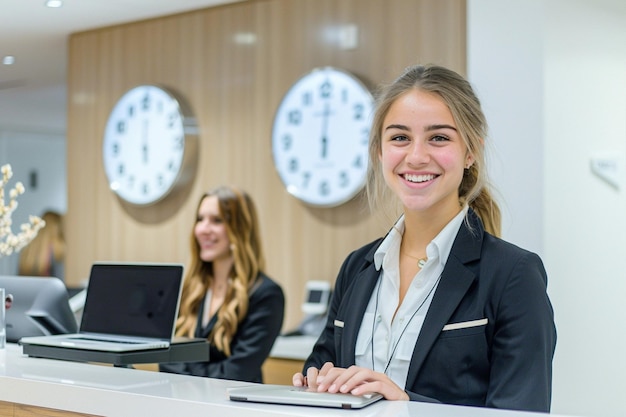 Photo smiling female receptionist in formal