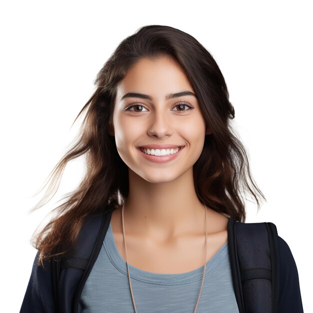 Smiling Female University Student Celebrating Academic Success on white Background college life