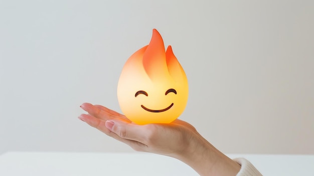 Smiling Fire Emoji Held in Hand