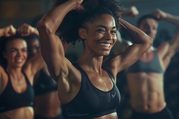 Smiling Fit Woman in Gym Showcasing Strength and Motivation During Workout Session for a Healthy Lif