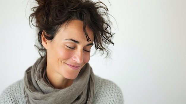 Smiling French Woman Gazing Down