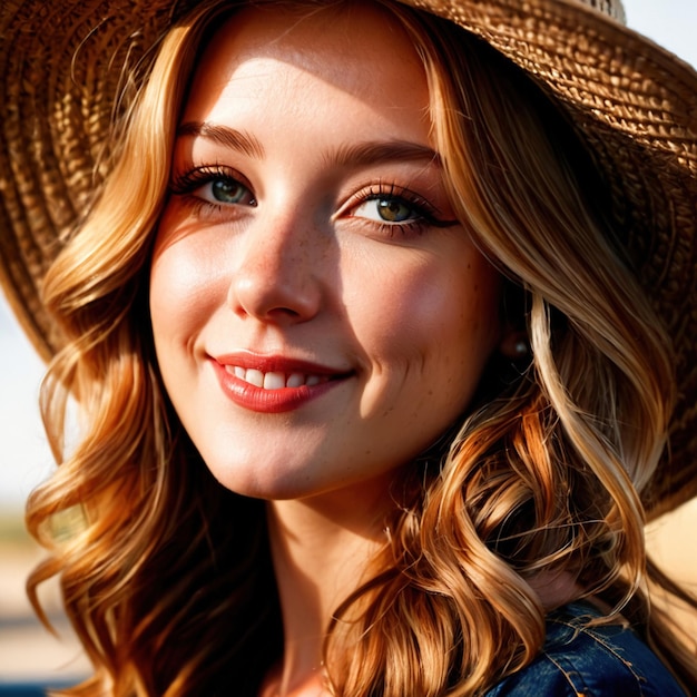 Smiling friendly woman wearing vintage retro hat