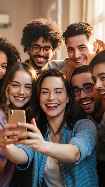 Smiling friends taking selfie