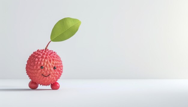 Smiling Fruit Character With Leaf Standing on a Simple White Background