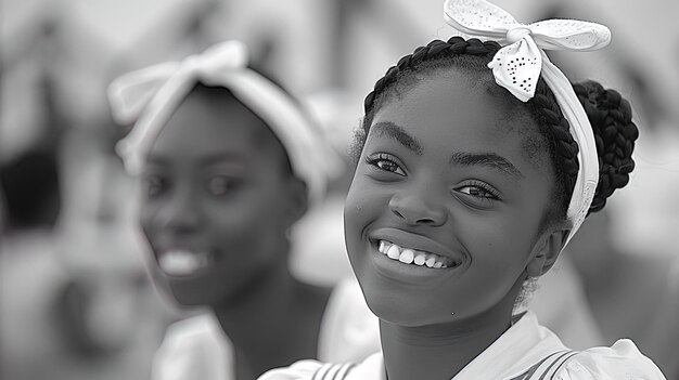 Smiling Girl in Black and White