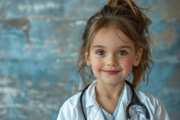 Smiling Girl in Doctor Costume with Stethoscope