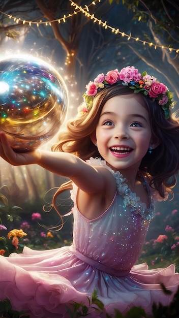 Smiling girl holding a mirror ball