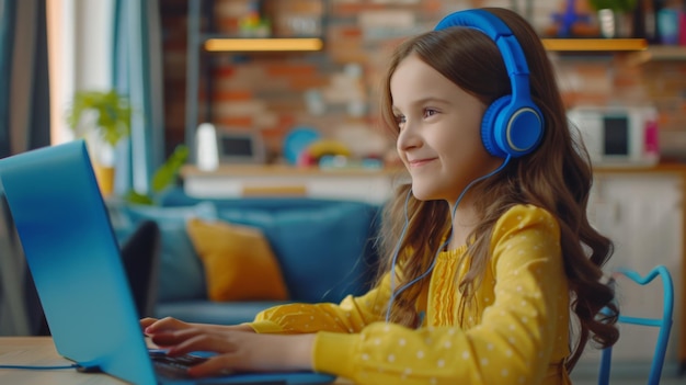 Smiling Girl with Blue Headphones