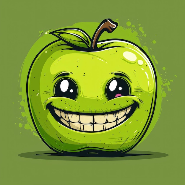 Photo smiling green apple cartoon character