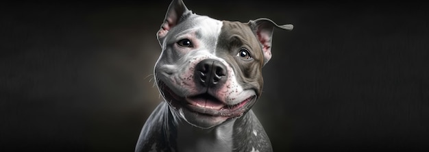 Smiling Grey and White American Bully AIGenerated